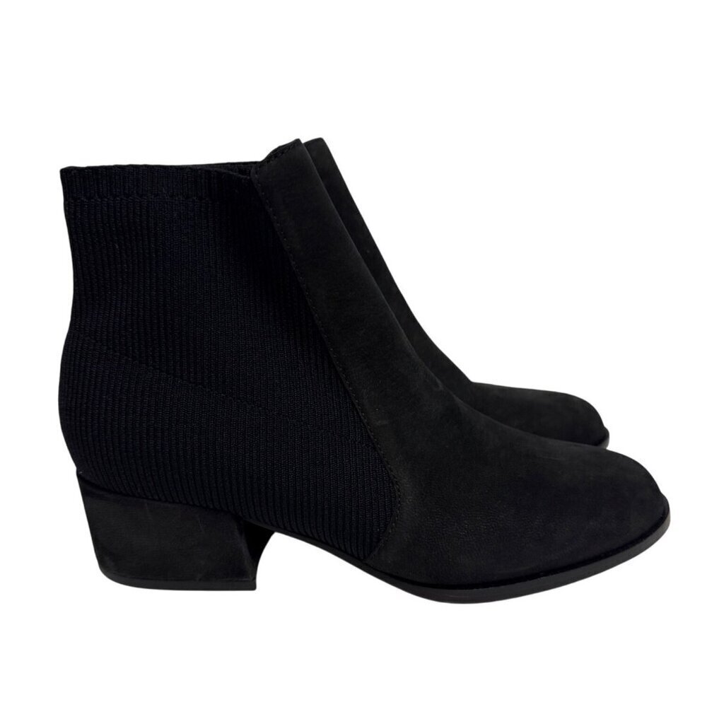 NEW Eileen Fisher Women's Boots Bootie Black Knit Stretch Panel Block Heel 7